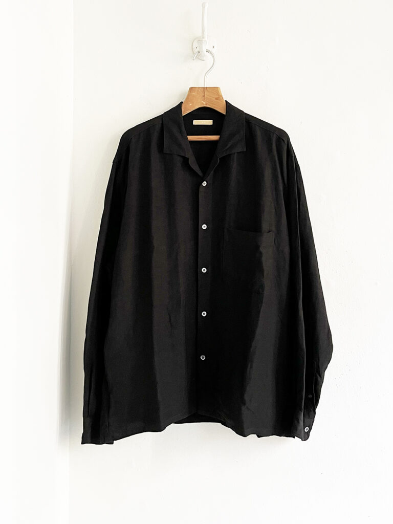 LAMOND _ Open Collar Rayon/Linen Shirts  / Black